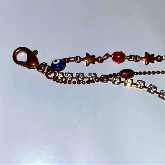 ADULT Jewels 3 Strand Bracelet With Evil Eyes, Stars & Rhinestones in Copper - Picture 9 of 12
